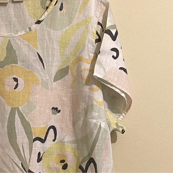 100% Linen Rachel Zoe Shirt Multicolor Size 2X Cap Sleeves Round Neck Pullover - Picture 4 of 8